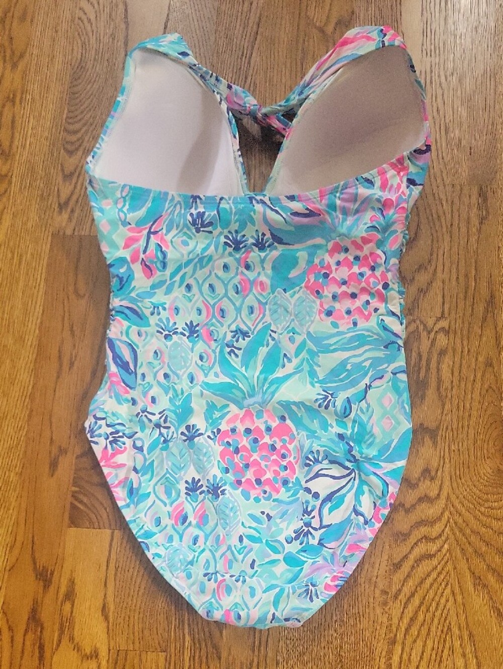 Lilly Pulitzer Halter One-Piece Swimsuit in Aqua & Pink, Size 12 - Picture 4 of 7